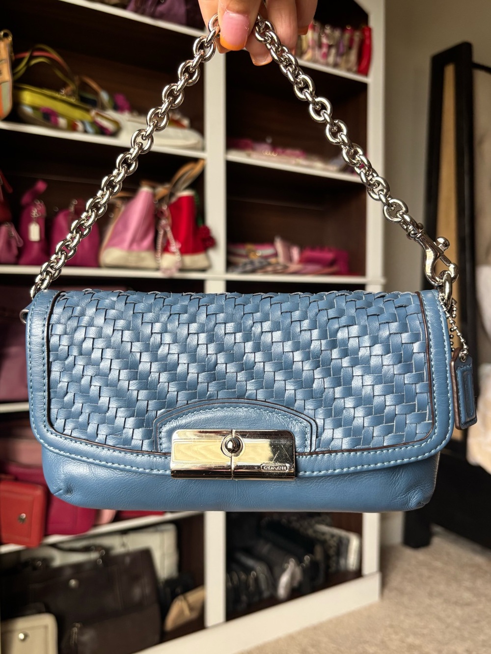 💙🔗COACH Kristin Woven Large Leather Wristlet Mini Bag🔗💙